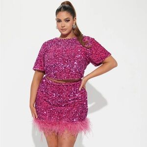 Fashion Nova Plus Size Perfect Night Out Sequin Skirt Set - Pink 3x